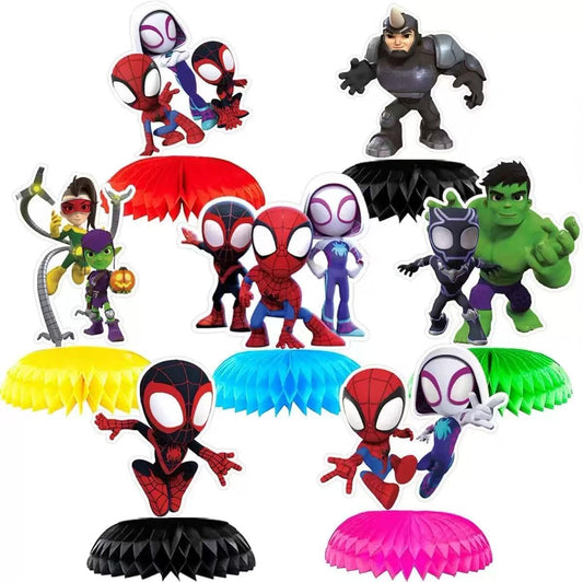 7Pcs Spidey and His Friends Honeycomb Table Centerpiece, Cartoon Birthday Party Supplies Table Decorations for Kids Party Decorations