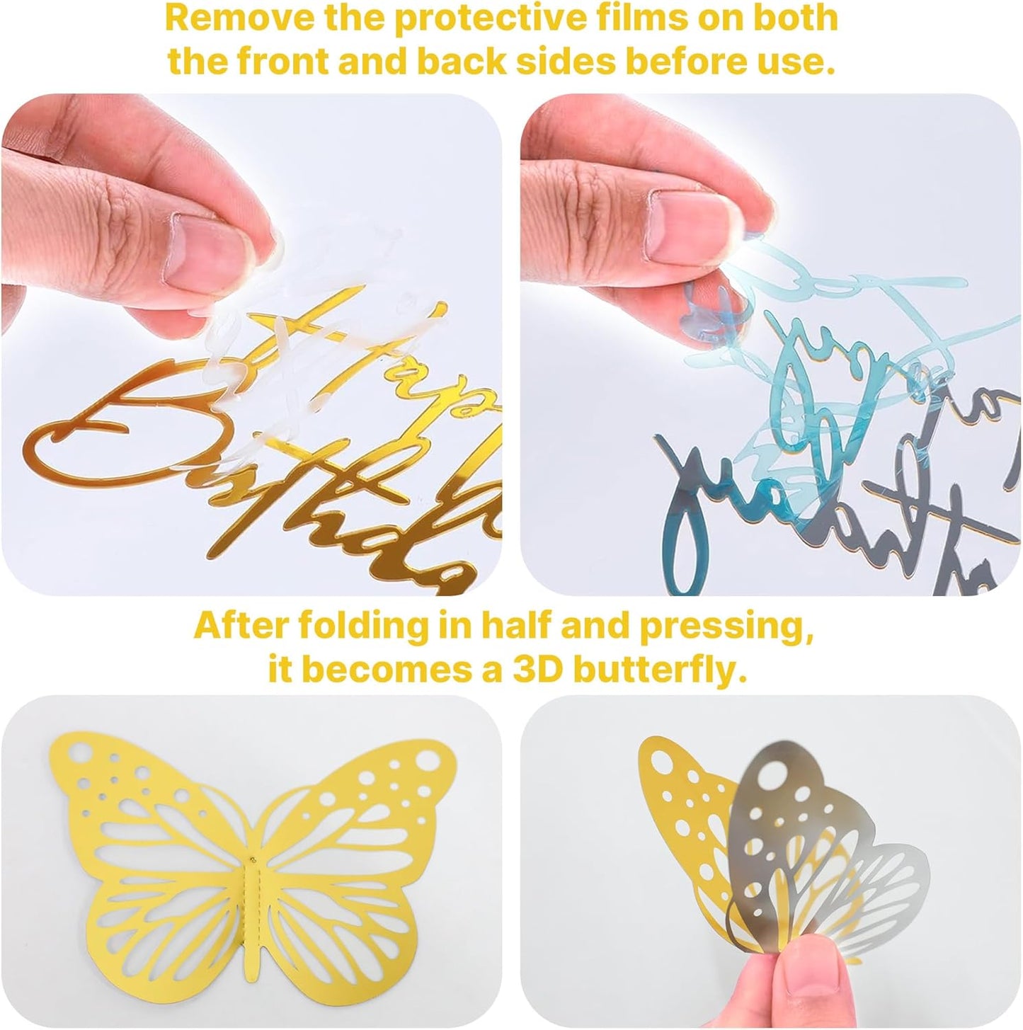 Crown Cake Topper, Balls Happy Birthday Cake Topper Pink Crown Birthday Candles Gold Butterflies, Corona Para Pastel, Cake Decorations for Birthday Wedding (Gold, Pink)