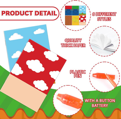 48Pcs Invisible Ink Pen with Anime Themed Notepads Animation Party Favors Spy Pens Magic Marker with Light Red White Video Game Mini Notebook for Birthday Gifts Goodie Bags Stuffers