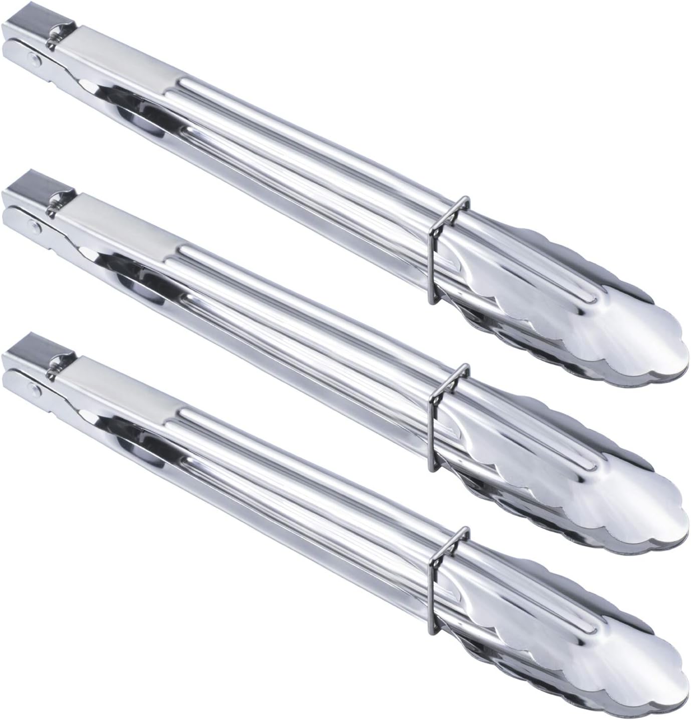HINMAY Stainless Steel Serving Tongs Grilling Tongs for Cooking Camping Barbecue (12-Inch 3 Pieces)