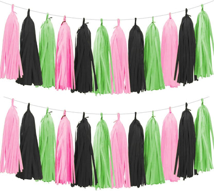 Tassel Garland Tissue Paper Tassel Banner,Tassels Party Decorations for Wedding,Birthday,Bridal/Baby Shower,Pack of 15 (Burgundy/Black/Silver)