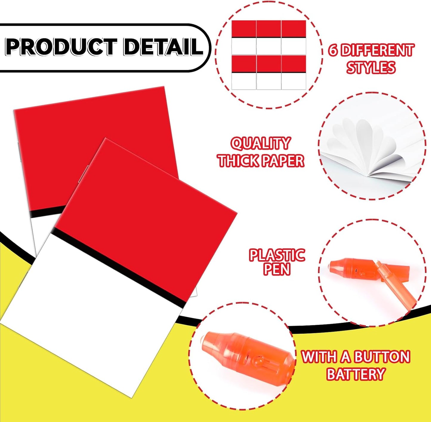 48Pcs Invisible Ink Pen with Anime Themed Notepads Animation Party Favors Spy Pens Magic Marker with Light Red White Video Game Mini Notebook for Birthday Gifts Goodie Bags Stuffers