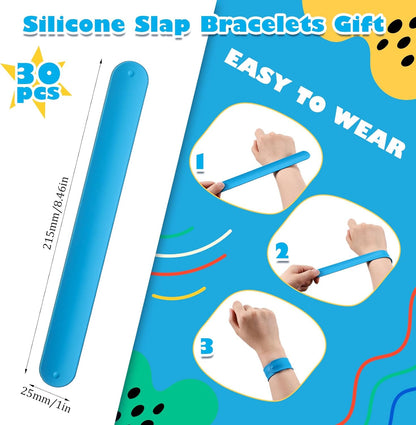 Vinsot 30 Pcs Silicone Slap Bracelets Gift for Kids DIY Slap Bands Party Favor Soft Blank Snap Wristbands Bulk for School Craft Project Painting Classroom Prizes Birthday Wedding