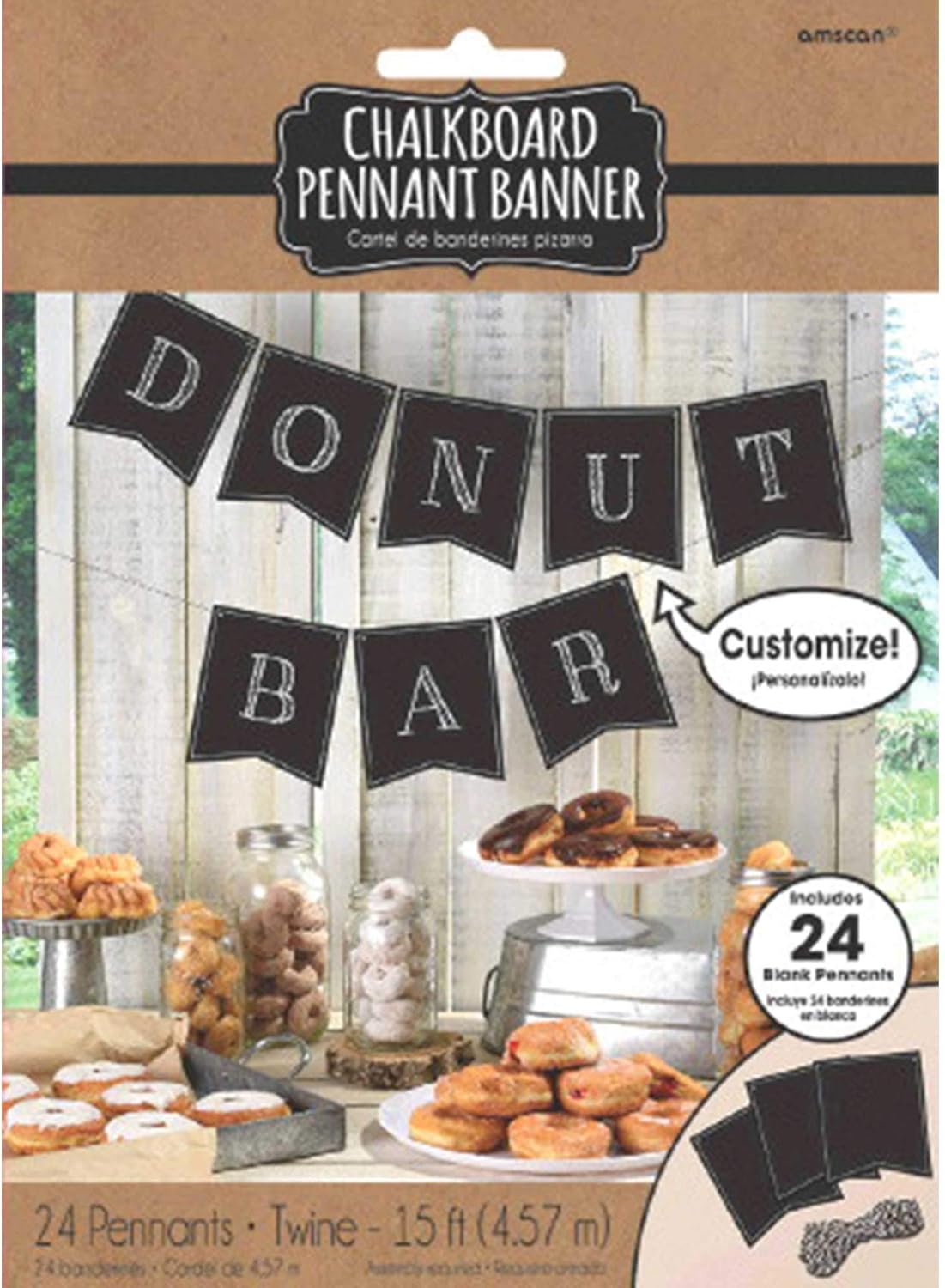 Decorative Custom Chalkboard Paper Pennant Banner - 6" x 7" w/ 15' twine (24-Piece) - Reusable & Eco-Friendly Bunting Set for Weddings, Birthdays & More