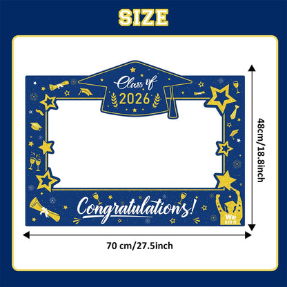 Graduation Decorations Class of 2026 Photo Booth Props - Blue and Gold 2026 Graduation Frame & Photo Props Congrats Grad Class of 2026 Decor for Graduation Party Supplies