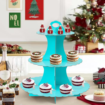Soleebee 3-Tier Cupcake Stand, Cardboard Cupcake Tower, Dessert Cup Cake Stand Tower for Birthday Wedding Party Decoration, Cupcake Tier Stand 1 Set (Black)