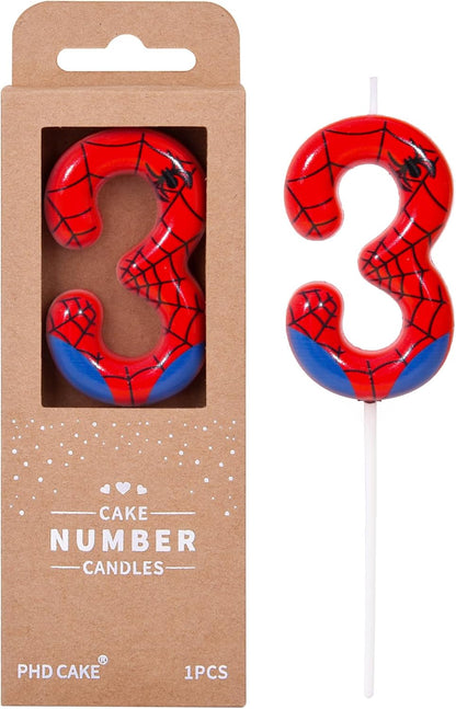 PHD CAKE 2.76 Inch Number 3 Spider Birthday Candles, Spider Cartoon Themed Number Candles, Cake Number Candles, Party Celebration