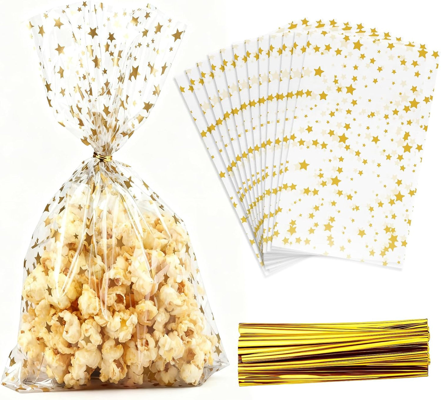 5x7 Inch Iridescent Cellophane Treat Bags with Twist Ties, Treat Bags for Candy Cookie Goodie Chocolates, And Popcorn