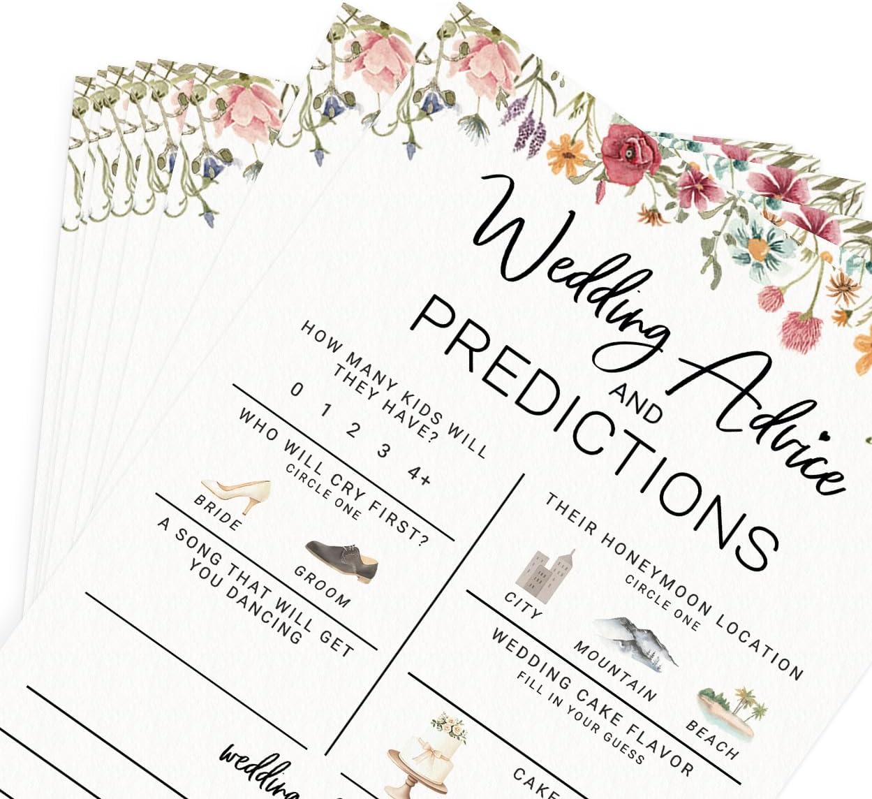 Printed Party Bridal Shower Game Set – 4 Fun Games and Activities for 30 Guests, Includes Bingo, He Said She Said, Bride & Groom Trivia, and Wedding Phrase Guessing Game, Love In Bloom Wildflower Design