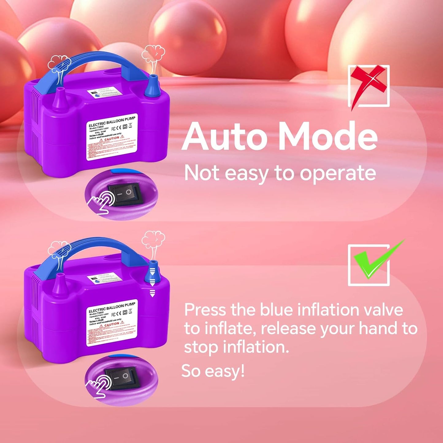 Electric Balloon Pump,110V 600W Portable Dual Nozzles Balloon Pump,Air Pump Balloon Blower for Party Decorations with Tying Tool