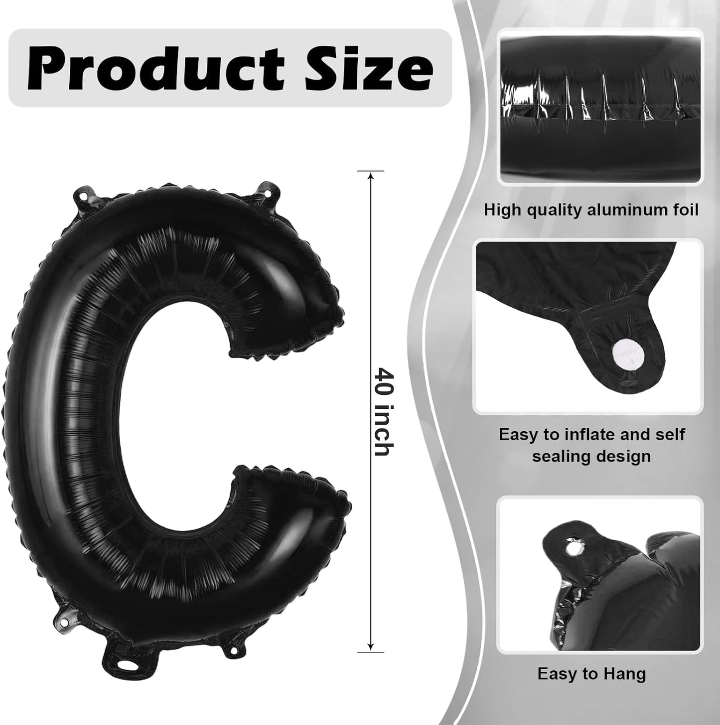Black Letter A Balloons, 40 Inch Large Foil Letter Balloons, Custom Phrase Balloon for Birthday Party Wedding Anniversary Decoration (Black A)