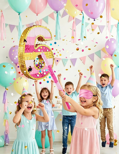 Number 5 Piñata with Stick, Blindfold & Confetti-Pink Piñata for Birthday Parties, Complete Party Game Set for Kids Girls-Gradient Pink Birthday Decor with Fillable Design(Small, 16.5 x 11.5 x 3 In)