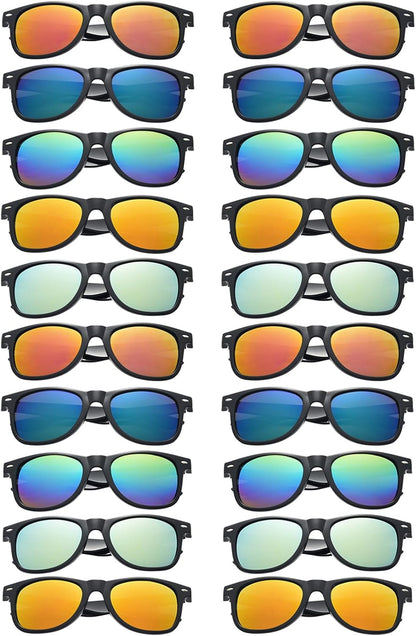 20 Pairs Bulk Sunglasses for Adult Retro 70s 90s Cheap Glasses (Black)