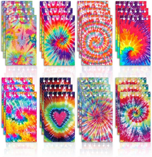 24 Pcs Mini Tie Dye Notepads Pastel Art Party Small Notepads Tie Dye Spiral Pocket Notebook Fun Coil Mini Notepad Birthday Party Supplies 8 Styles