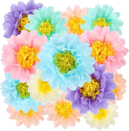 BestoFun 14 PCS Orange & Hot Pink Tissue Paper Flowers – Vibrant Party Decorations for Birthday, Baby Shower, Wedding, Fiesta, and Holiday Events