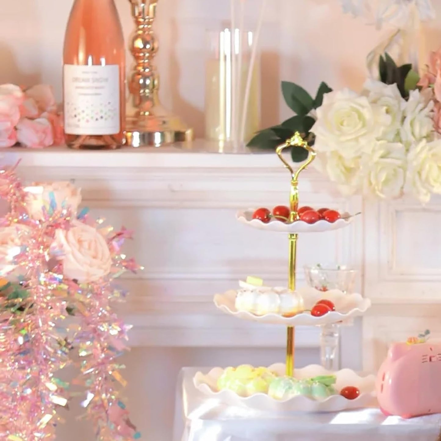 5 Pieces Cupcake Stand Set, 2 PCS 3 Tier Cupcake Stands with 3 Pieces Appetizer Trays Dessert Table Display Set for Mother's Day, Party, Tea Party and Wedding