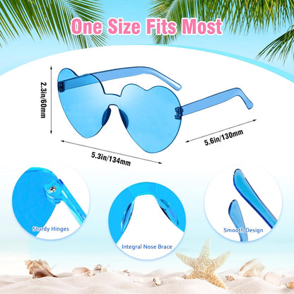 Pibupibu 12 Pack Heart Shaped Sunglasses for Women Colorful Rimless Sunglasses Transparent Bachelorette Party Favors