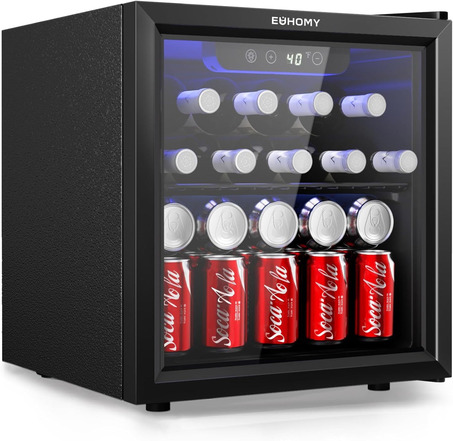 EUHOMY 4.5 Cu.ft Beverage Refrigerator and Cooler, 145 Can Mini fridge with Glass Door for Soda Beer Wine, Small Drink Dispenser with Digital Adjustable Thermostat for Home Office Bar
