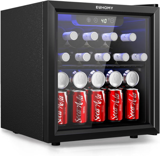 EUHOMY 4.5 Cu.ft Beverage Refrigerator and Cooler, 145 Can Mini fridge with Glass Door for Soda Beer Wine, Small Drink Dispenser with Digital Adjustable Thermostat for Home Office Bar