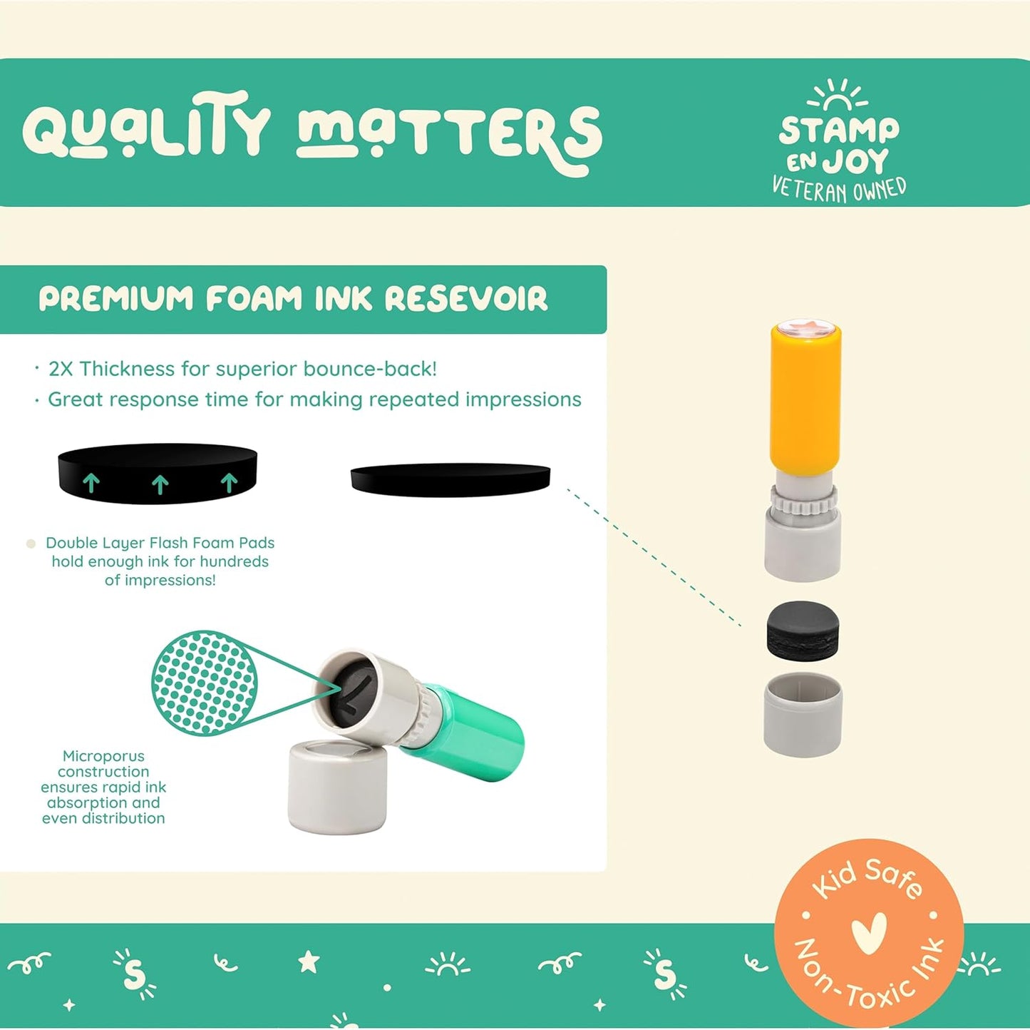 6 Self-Ink Flash Stamp Set, Multicolor Teacher Stamps for Classroom, Stamps for Teachers, Pre-Inked, Refillable Stamps (Celebration Set)