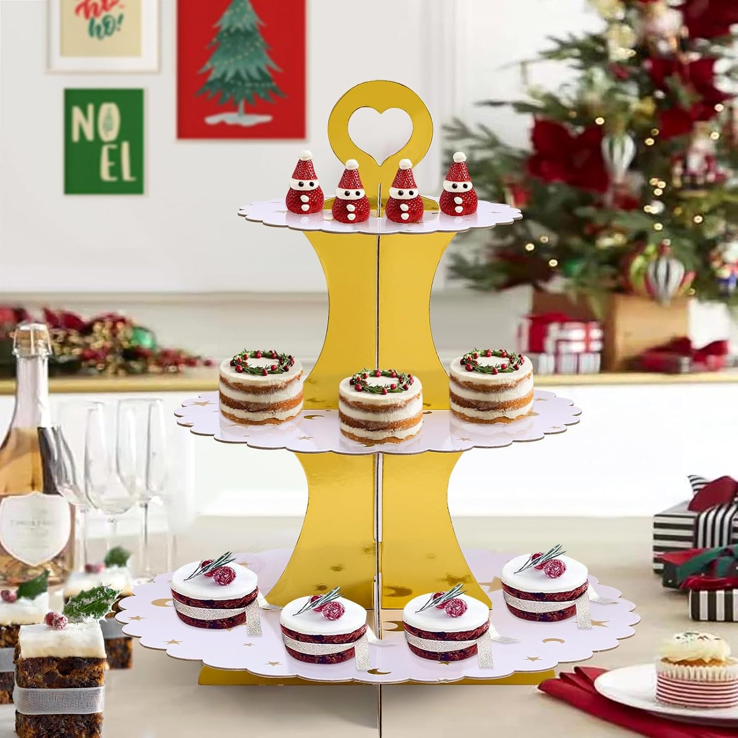 Soleebee 3-Tier Cupcake Stand, Cardboard Cupcake Tower, Dessert Cup Cake Stand Tower for Birthday Wedding Party Decoration, Cupcake Tier Stand 1 Set (Black)