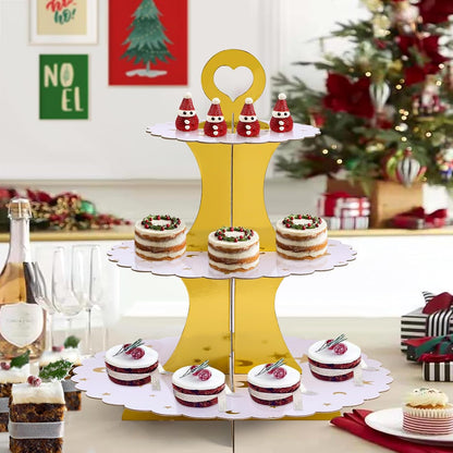 Soleebee 3-Tier Cupcake Stand, Cardboard Cupcake Tower, Dessert Cup Cake Stand Tower for Birthday Wedding Party Decoration, Cupcake Tier Stand 1 Set (Black)