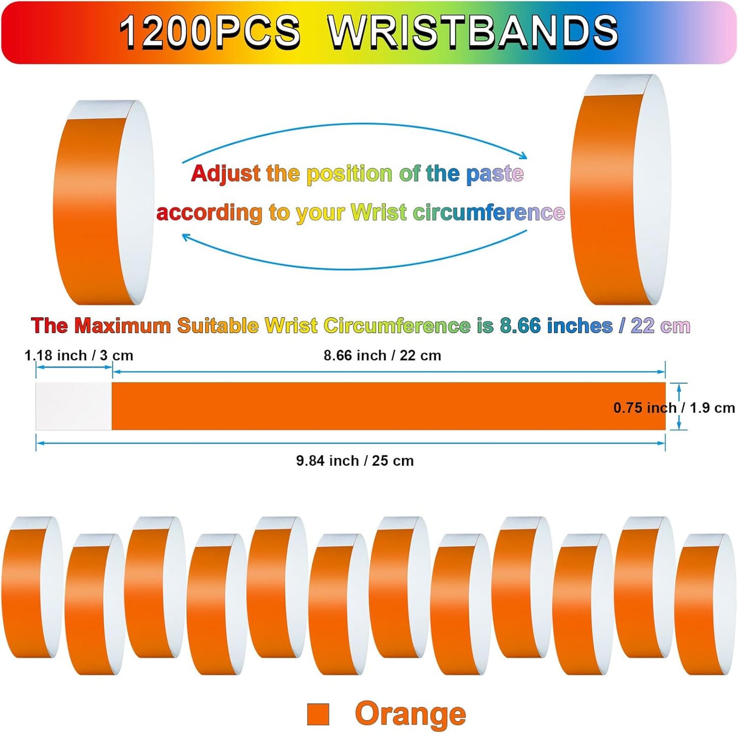 1200 Pcs Plastic Paper Wristbands for Events Neon Color Wrist Bands Concert Identification Wristbands Paper Bracelets Wristbands Party Hand Bands (Multicolor)