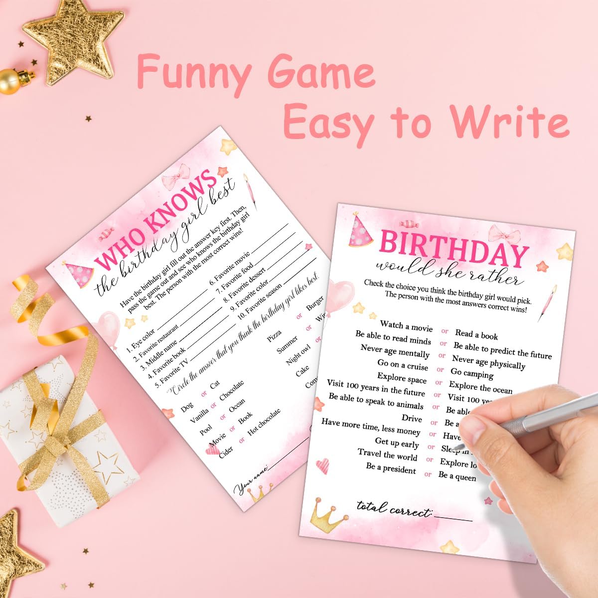 Birthday Party Cards for Girl, Birthday Games Card, Would She Rather Game Cards Set, Birthday Supplies Activity Decorations for Adult Girl, Set of 30 Game Cads