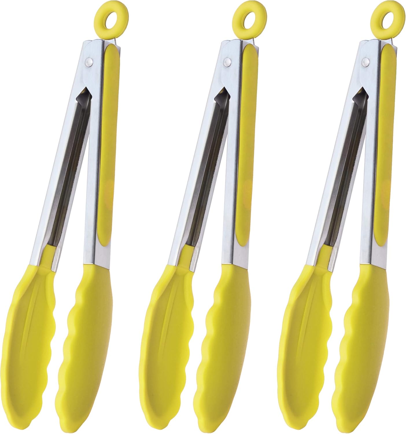 HINMAY Serving Tongs 9-Inch Cooking Tongs with Silicone Tips, Set of 3 (Black)