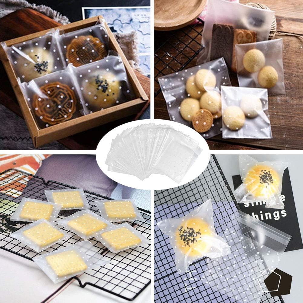 Self Adhesive Cookie Cellophane Treat Bags with Seal 4x4 Inches, 4 Mils Self Sealing Resealable Plastic Packaging Bags with Thank You Labels for Gift Giving Party Favor Bakery Candy Chocolate 100 Pcs
