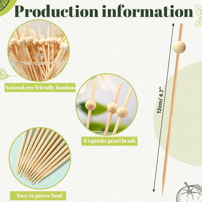 Reallnaive 600 Pcs Cocktail Pick Pearl Fancy Toothpick for Appetizer 4.7 Inch Long Skewer for Drink Fruit Food Bamboo Stick Wedding Bridal Shower Decoration Charcuterie Accessories (White)