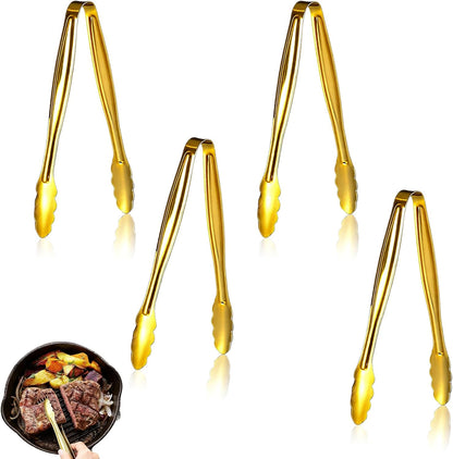 Mini Food Serving Tongs - 4pcs Gold Small Stainless Party Dessert Tongs Buffet Supplies Tong for Ice Sugar Cube Salad Appetizers