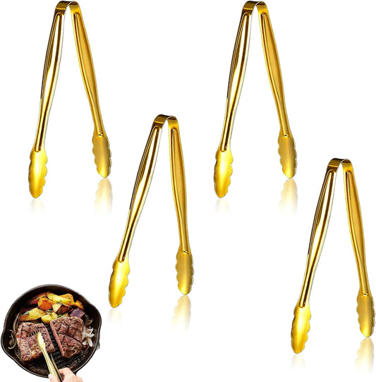 Mini Food Serving Tongs - 4pcs Gold Small Stainless Party Dessert Tongs Buffet Supplies Tong for Ice Sugar Cube Salad Appetizers