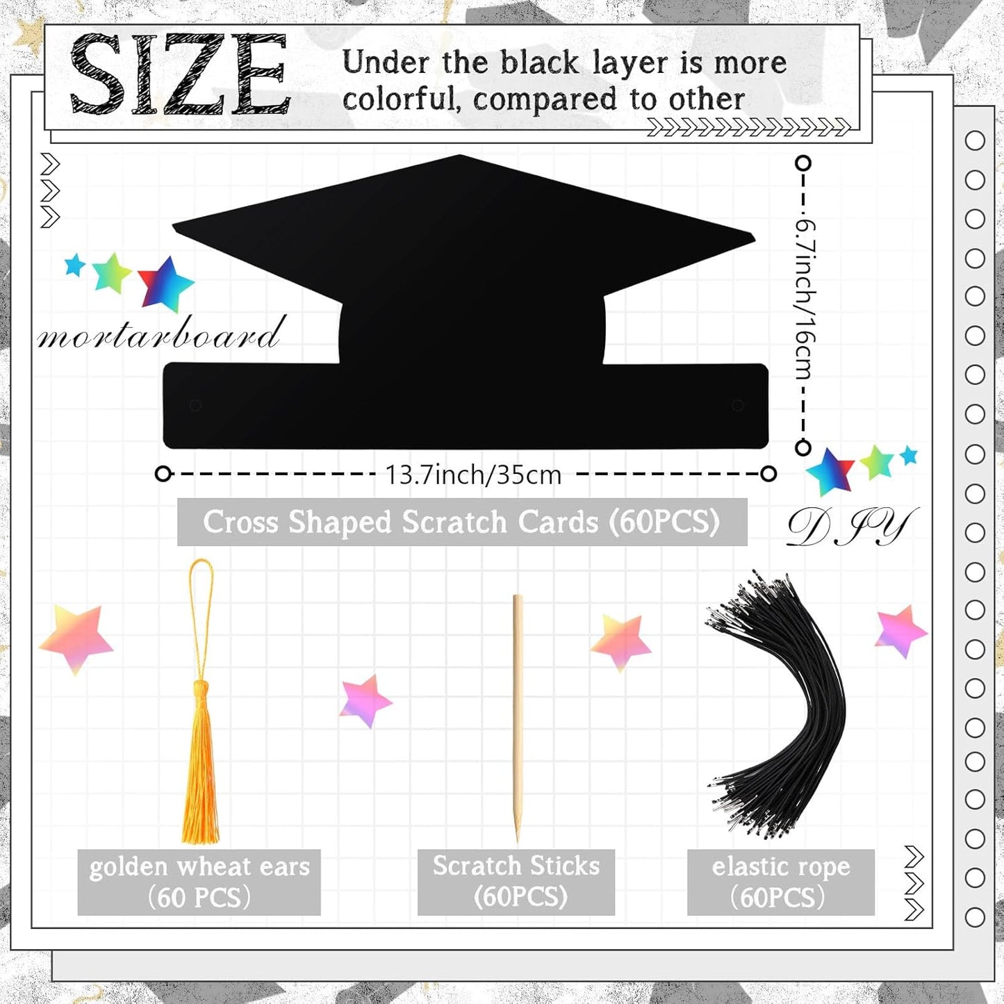 Qilery Graduation Paper Hat Craft Kit, 60 Set Black Scratch Grad Crowns, DIY Arts and Crafts for Kids Graduation Birthday Party Favor Classroom Activity