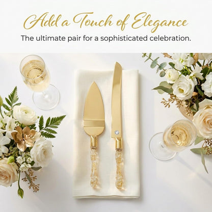 Homi styles Wedding Cake knife and Server Set | Elegant Rose Gold Color Premium 420 Stainless Steel plated Blades | Cake & Pie Serving Set for Wedding Cake, Birthdays, Anniversaries, Parties