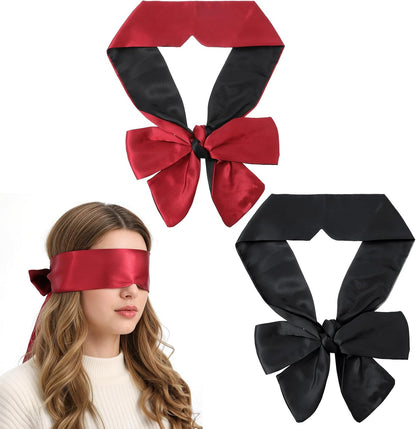 Tyqour 2 Pcs Soft Silk Blindfold for Adult Couples, Satin Blind Folds for Adult Play, Adjustable Blindfold for Party Games, 59 Inch V-Shaped Blackout Sleep Mask for Women Men Gift (Black, Pink)