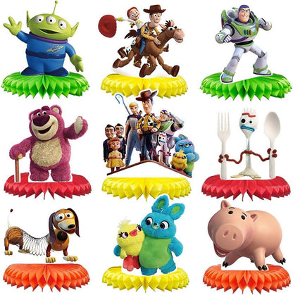 For Toy Story Birthday Party Supplies , 9Pcs Honeycomb Centerpieces for Toy Story Party Decorations, Double Sided Table Decorations Centerpieces Party
