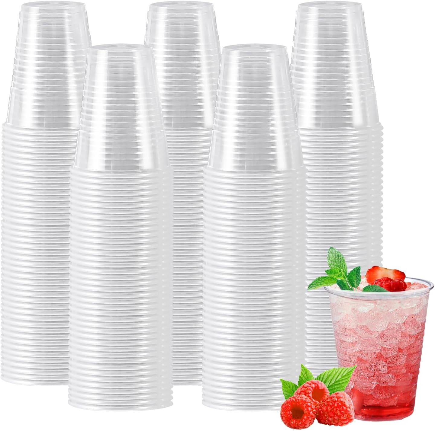 Clawsoff 500 Pack 9 oz Plastic Cups, Disposable Drinking Cups, Water Cups Plastic Clear Cups for Party, Wedding, Graduation, Travel, Holiday, Events, Birthday,Cold,Hot