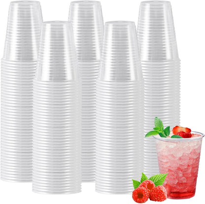 Clawsoff 500 Pack 9 oz Plastic Cups, Disposable Drinking Cups, Water Cups Plastic Clear Cups for Party, Wedding, Graduation, Travel, Holiday, Events, Birthday,Cold,Hot