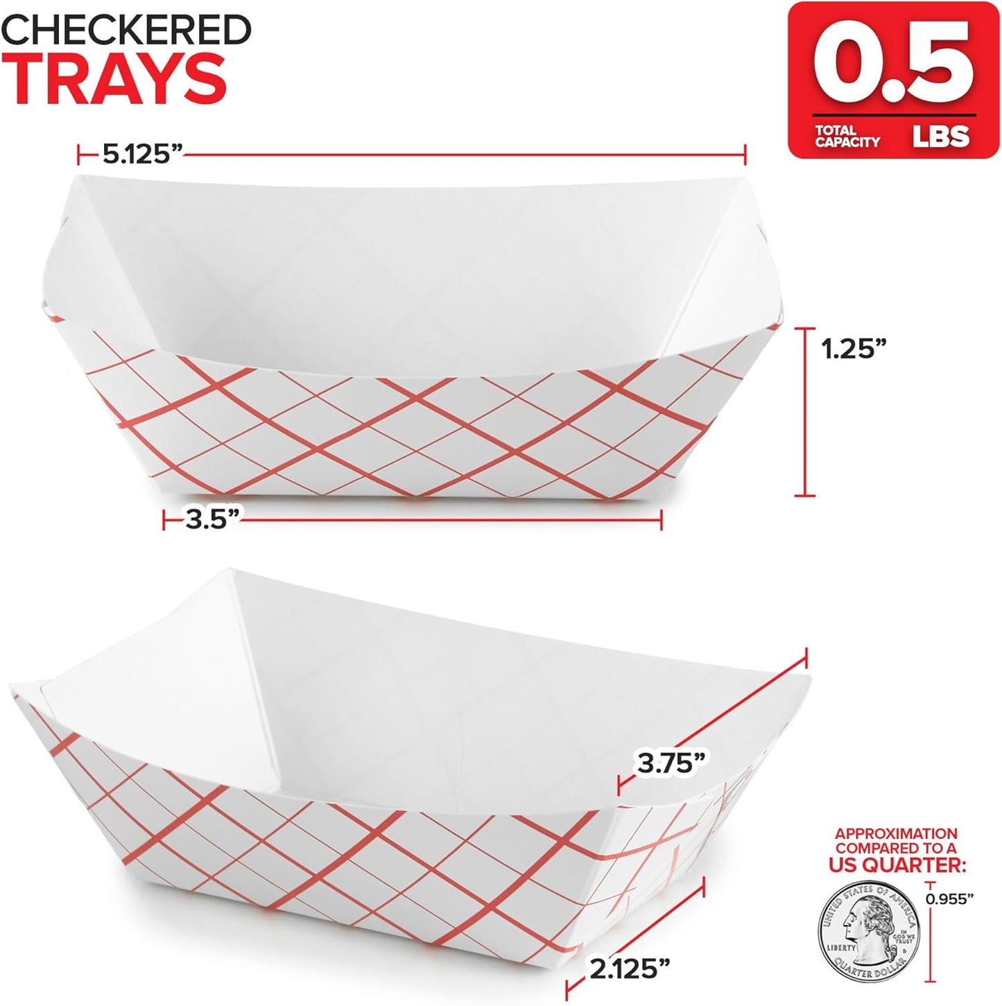 Stock Your Home 100-Pack 3 lb Paper Food Trays – Red & White Checkered Disposable Paper Food Boats, Eco-Friendly Serving Trays for Concessions, Nachos, Snacks & Condiments – 5.75" x 3"