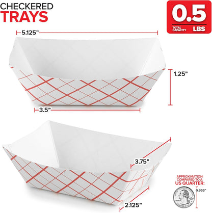Stock Your Home 100-Pack 3 lb Paper Food Trays – Red & White Checkered Disposable Paper Food Boats, Eco-Friendly Serving Trays for Concessions, Nachos, Snacks & Condiments – 5.75" x 3"