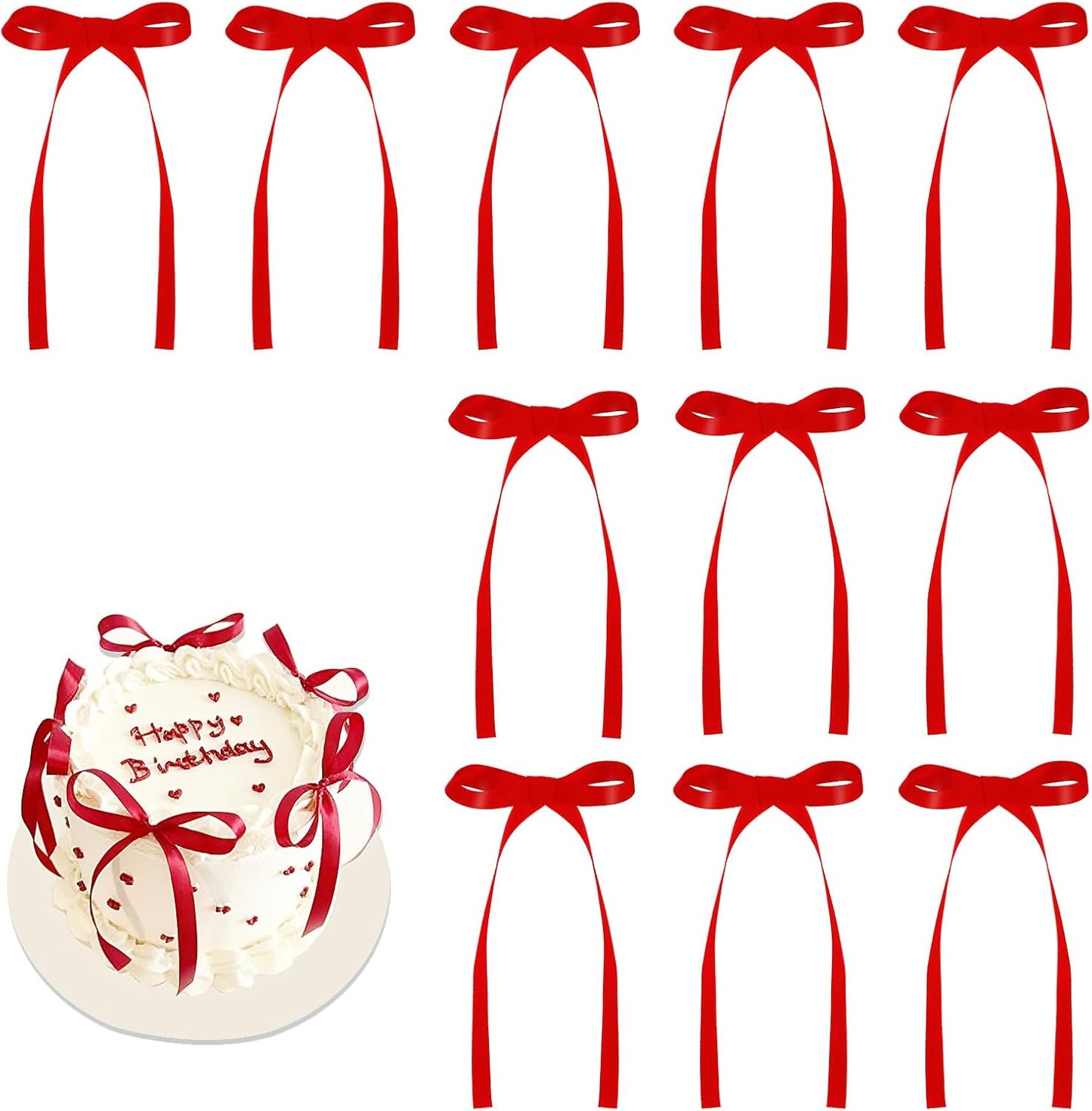 30 Pack Bow Cake Toppers Pink Ribbons Bows for Cake Coquette Themed Bow Cupcake Toppers Pink Bow Birthday Decorations for Baby Shower, Birthday, Wedding, Bachelorette, Mothers Day Decorations