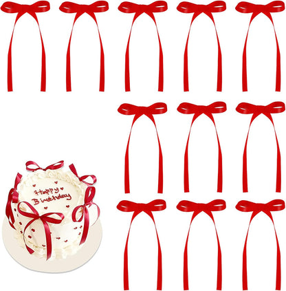 30 Pack Bow Cake Toppers Pink Ribbons Bows for Cake Coquette Themed Bow Cupcake Toppers Pink Bow Birthday Decorations for Baby Shower, Birthday, Wedding, Bachelorette, Mothers Day Decorations