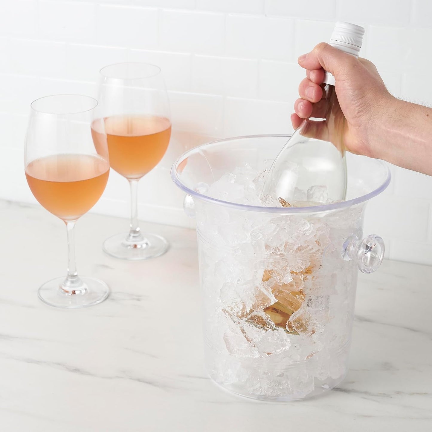 True Clear Acrylic Ice Bucket with Handles, 3-Liter Capacity, Durable Wine and Champagne Bucket, Perfect Ice Buckets for Parties, BBQs, Weddings, Picnics, Holidays, Outdoors, 8.75" x 8.25", Set of 1