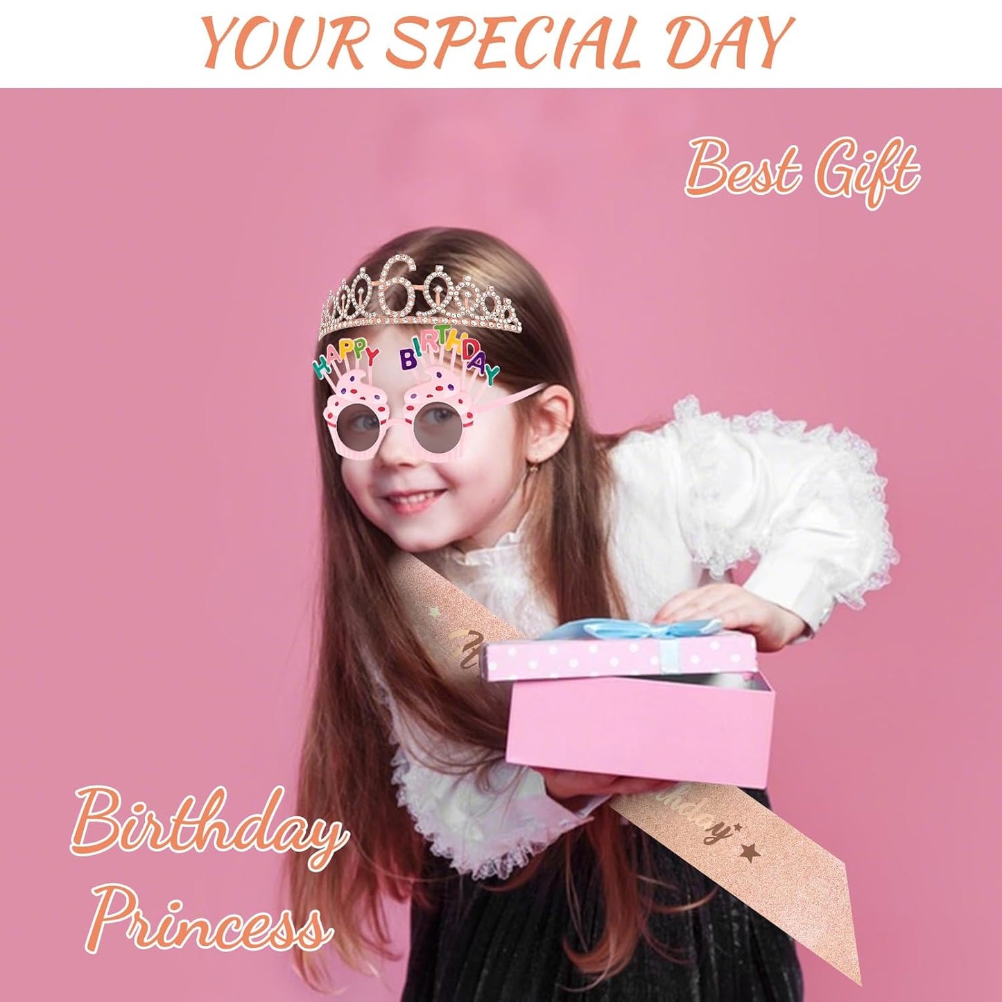YARIEW 3rd Birthday Decorations, 3rd Glitter Purple Sash and Crown Kit with Happy Birthday Sunglasses, Tiara Princess Crown and Sash Party Outfit Accessory