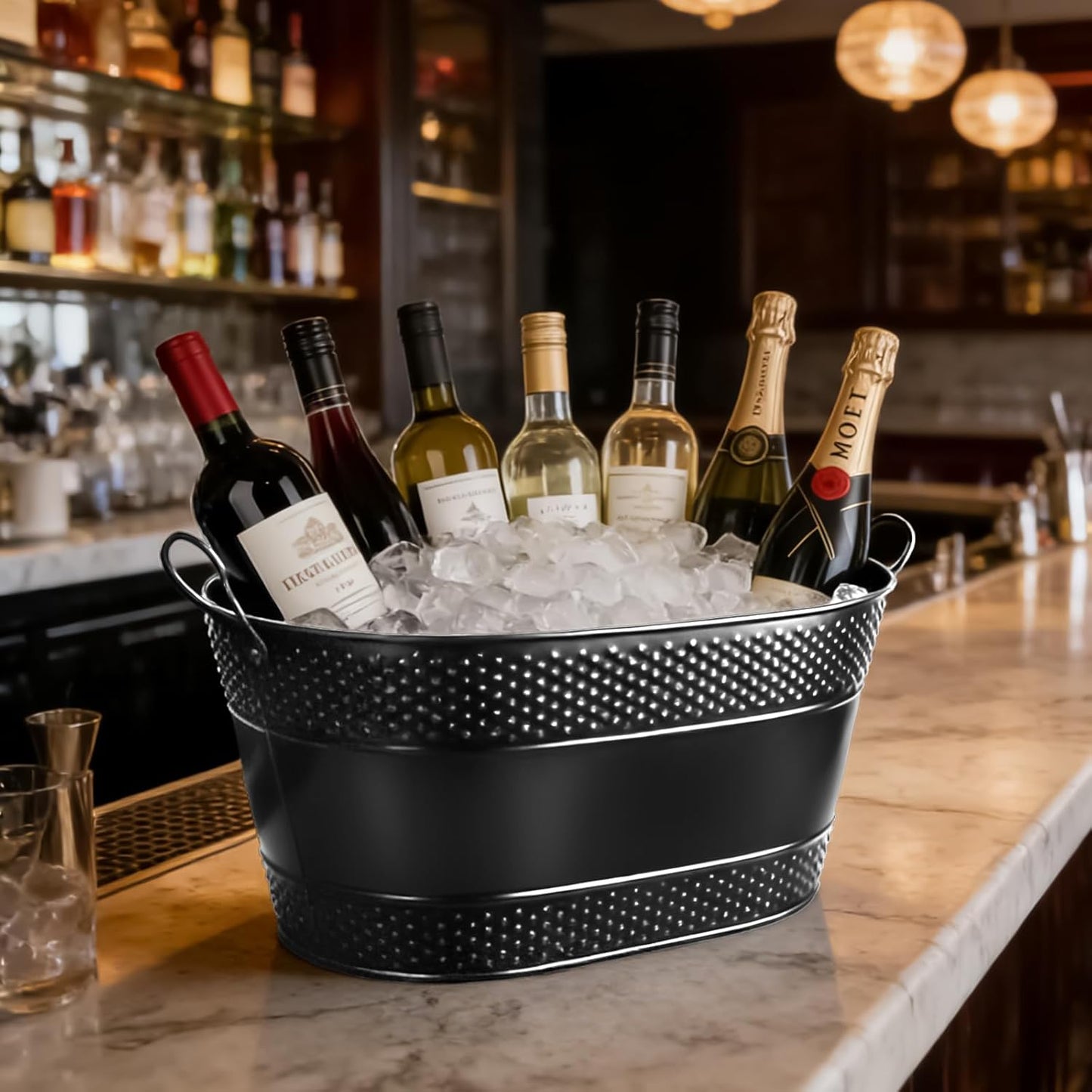 4 Gallon Galvanized Beverage Tub, 2 Pcs Heavy-Duty Ice Buckets Large Galvanized Drink Buckets with Handles for Catering Bars Parties
