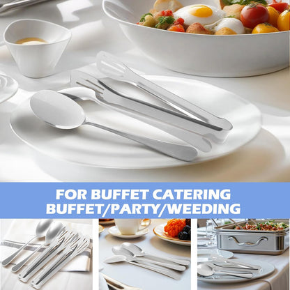 12PCS Stainless Steel Serving Utensils Sets,8 Large Serving Spoons,4 Serving Tongs,Gold Serving Utensills Sets for Buffet Catering Banquet Party (Gold)