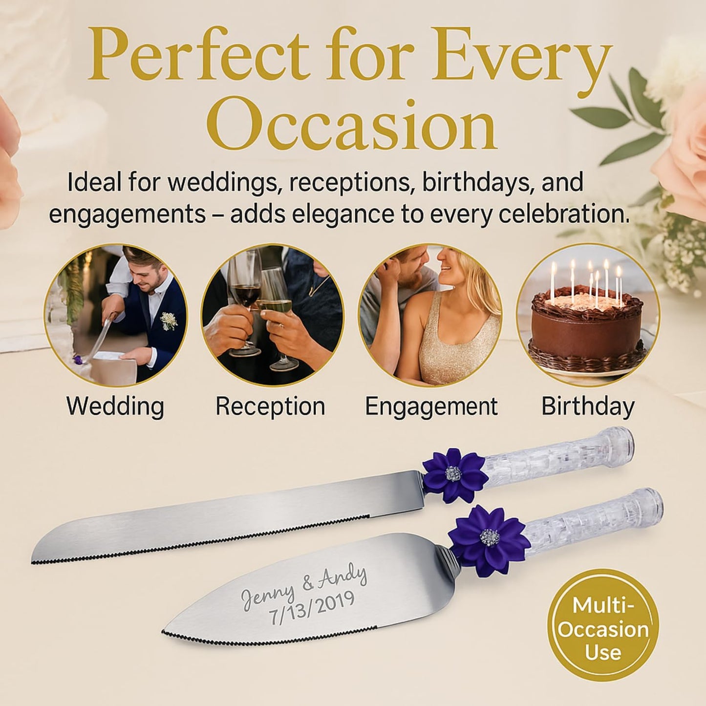 GIFTS INFINITY Personalized Wedding Cake Knife and Server Set with Engraving – Cake Cutting Utensil Set, Keepsake Gift for Wedding, Anniversary, Reception, Birthday & Other Occasions (CH-101WB)