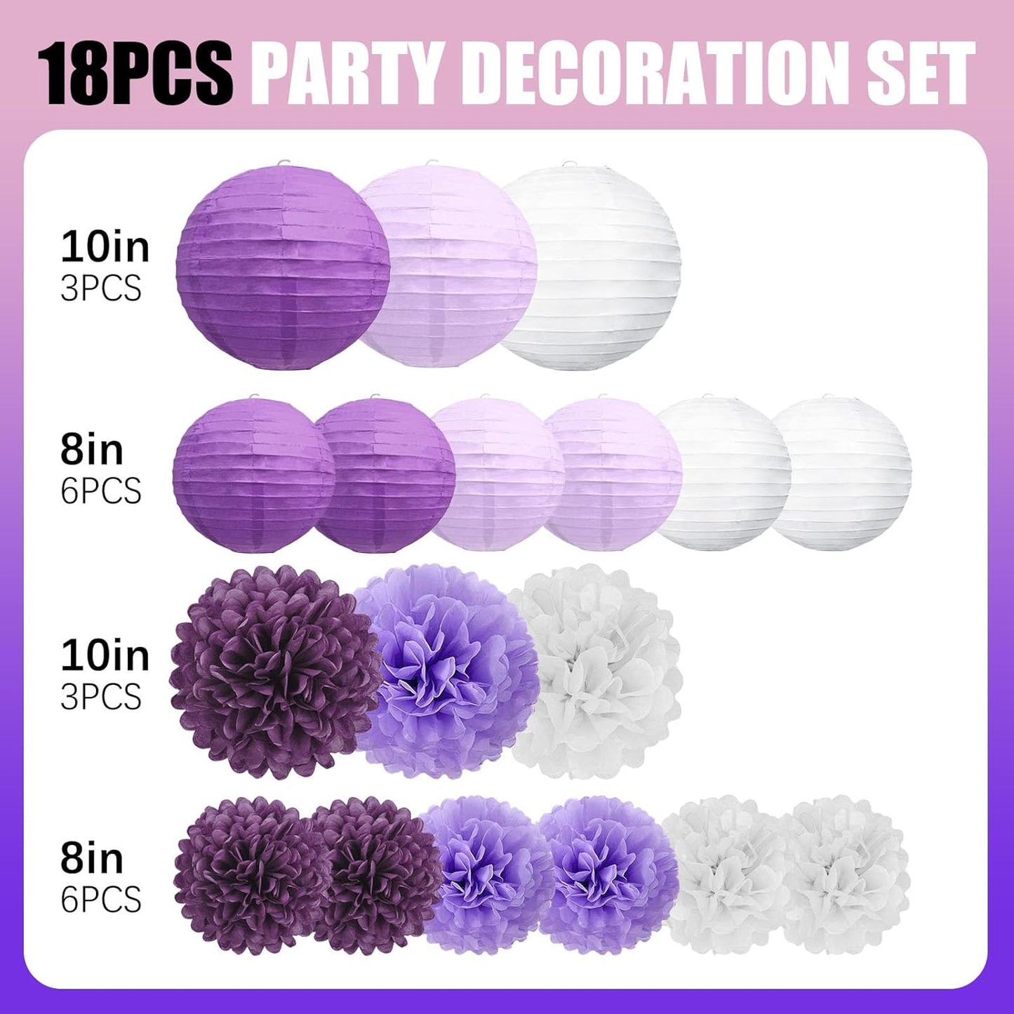 18 PCS Tissue Paper Pom Poms, Tissue Pom Poms Flowers, Sizes of 6", 10", 12", 14" Hanging Paper Flower Ball for Wedding, Birthday, Halloween, Christmas, Baby Shower Party Decor (Red Black Gold)