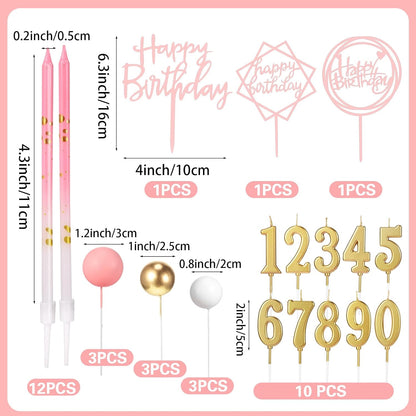 Yerliker 34 Pcs Happy Birthday Cake Toppers Decorations Birthday Candles DIY Cake Decor for Men Women Wedding Anniversary(Gold)